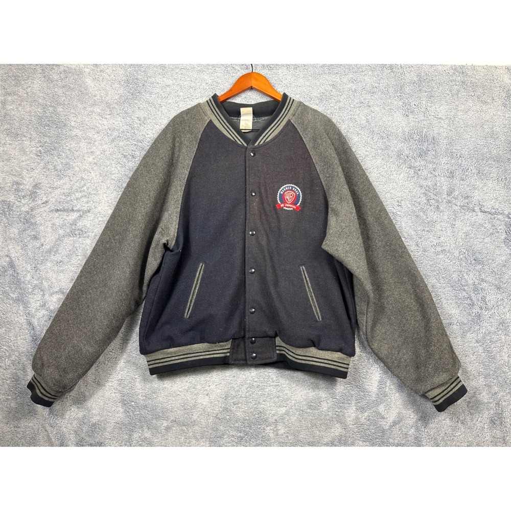Warner Bros Mens XL Navy Gray Varsity Jacket Looney Tunes Vintage 1999 Wool